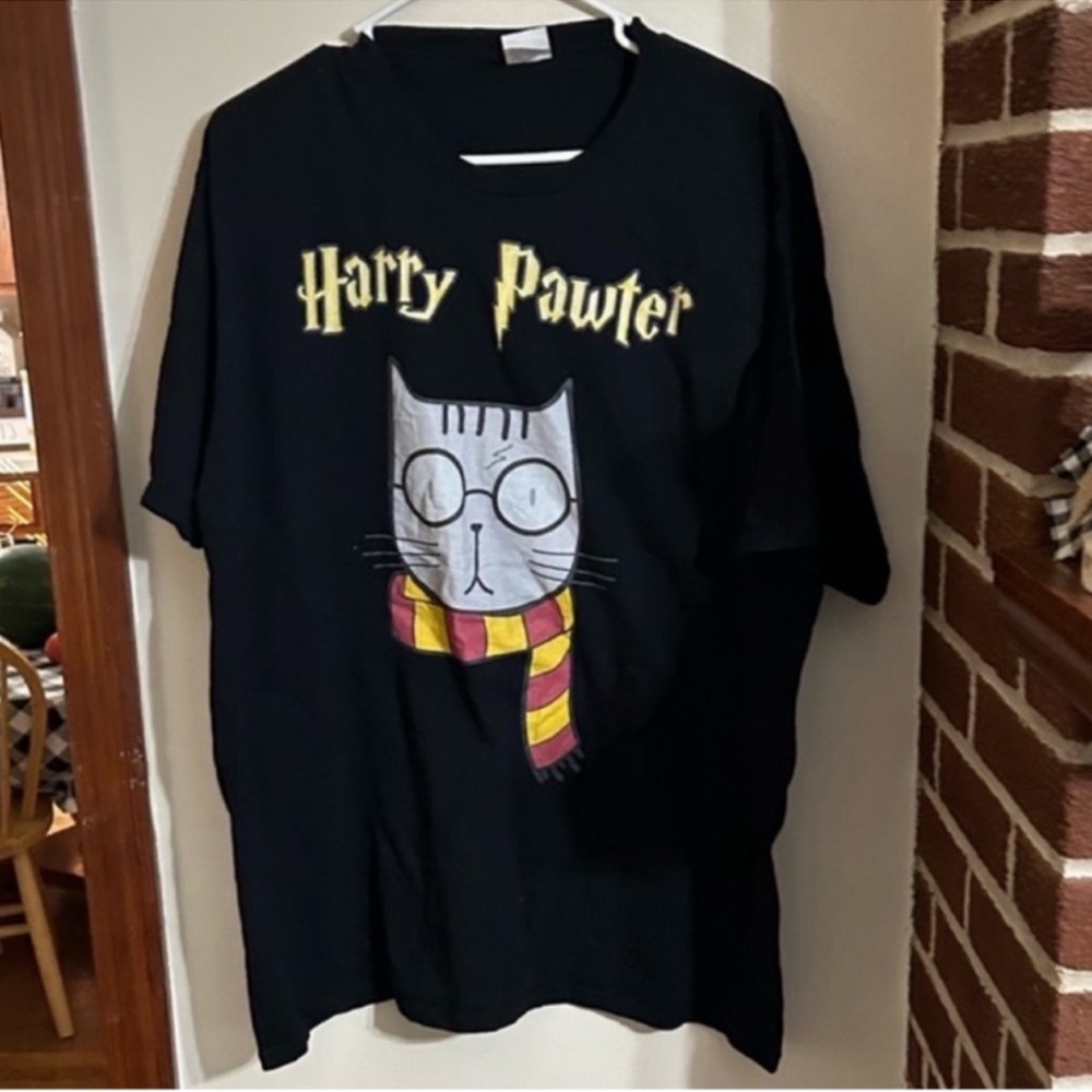 Harry Pawter Potter Men’s Size 2XL Cat T-Shirt - Black
